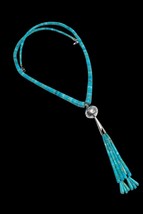 Santo Domingo Native Sterling Silver Turquoise Heishi Bead Jacla Necklace - £202.98 GBP