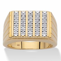 PalmBeach Jewelry Men&#39;s 18k Gold-plated Silver Diamond Multi-Row Grooved Ring - £95.14 GBP