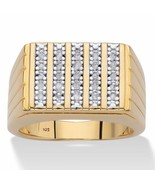 PalmBeach Jewelry Men&#39;s 18k Gold-plated Silver Diamond Multi-Row Grooved... - £97.42 GBP