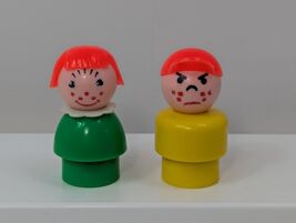 Fisher-Price Little People vintage angry boy yellow red cap hat green girl - $11.87