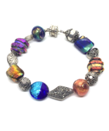 Sterling Murano Glass Bracelet Fancy Beads Some With Marcasites Magnetic... - $60.58