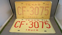 1974 TEXAS NOS MINT LICENSE PLATES SET Farm Truck Red &amp; White MATCHING SET - £70.29 GBP