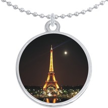 Eiffel Tower Lights Night Round Pendant Necklace Beautiful Fashion Jewelry - £8.47 GBP