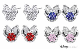 Girls Disney Jewelry Minnie Mouse Bow Ears Silver Cubic Zirconia Stud Earrings - £7.18 GBP