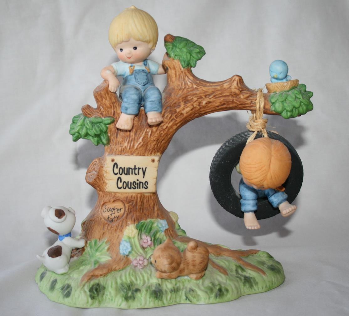 Primary image for Enesco Country Cousins 1981 Katy & Scooter Playing in a Tree