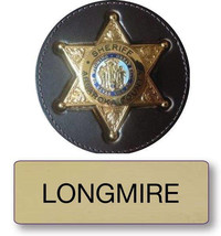 LONGMIRE SHERIFF Police magnetic Fastener Name Badge &amp; Sheriff 3&quot; Button Hallowe - £14.27 GBP