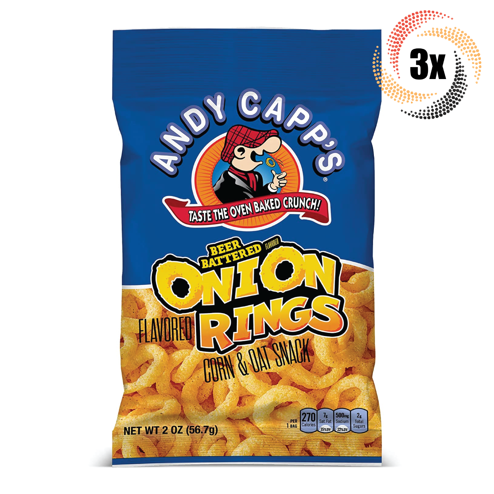 3x Bags Andy Capp&#39;s Beer Battered Flavored Oven Baked Onion Rings Chips 2oz - $14.33