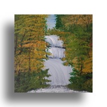 Waterfall Original Painting on Canvas, Forest Scenery Original Artwork, ... - £47.96 GBP