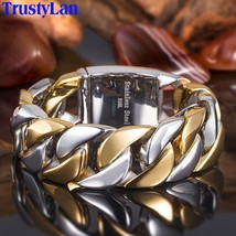 12/23MM Wide Curb Link Chain Men&#39;s Bracelets &amp; Bangles In 316L Stainless... - $49.22