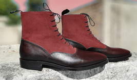 Maroon Lace Up High Ankle Rounded Toe Handcrafted Party Wear Stylish Men Boots - £127.86 GBP+
