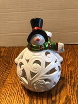 QVC Home Reflections Ceramic Snowman Luminary LED Flameless Candle W/Timer - £14.90 GBP