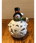 QVC Home Reflections Ceramic Snowman Luminary LED Flameless Candle W/Timer - £14.80 GBP