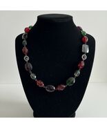 Chaps Faceted Glass Bead Necklace 16" Red Green Purple Gunmetal Tone - $16.20