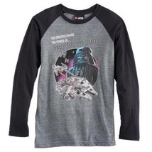 Boys Shirt Disney Star Wars The Dark Side Gray Black Long Sleeve Tee-sz 18/20 - £7.91 GBP