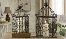 Bird Cage Candle Holder Set of 2 Metal 19&quot;  16&quot; High Black Plants Home Decor - £62.27 GBP