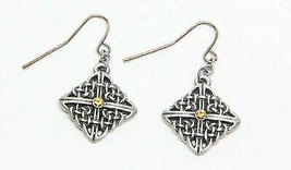 MYSTICA ACCESSORY CELTIC SQUARES ALLOY HOOK EARRINGS LEAD FREE METAL - £9.53 GBP