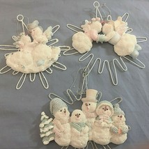 3 Christmas Snowmen Angel Ornaments Adorable Pastel Family Kiss Couple D... - £21.50 GBP