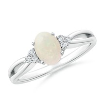 ANGARA Opal Solitaire Split Shank Ring with Diamonds in Silver (Size-7x5mm) - £261.88 GBP+