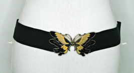 Black Elastic Dress Belt Black Yellow Butterfly Buckle Clip Front MCM La... - £9.87 GBP