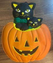 Vintage Vacuform Black Cat Jack O Lantern Pumpkin 23” Wall Decoration Halloween - £43.66 GBP