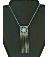 Jeweled Pendant Silver Tone Square With Chains Blue Iridescent Crystals ... - $12.19