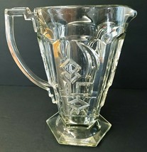 Vintage Pressed Glass Pitcher 9&quot; x 6&quot; or 8&quot; W/Handle Geometric Designs Vtg - £16.39 GBP