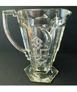 Vintage Pressed Glass Pitcher 9&quot; x 6&quot; or 8&quot; W/Handle Geometric Designs Vtg - £16.41 GBP