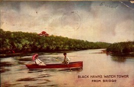 Vintage POSTCARD- Black Hawk&#39;s Watch Tower From Bridge, Rock Island, Il BK30 - £2.76 GBP