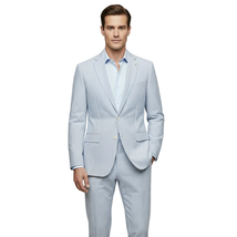 Men's Seersucker Suit Light Weight 100% Cotton By ENZO E58303-1 Blue image 2