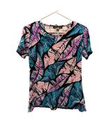 American City Wear Tropical Leaf Print Short Sleeve Shirt Top Purple Blu... - $34.99