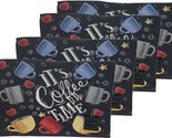 Set of 4 Same Tapestry Placemats, 13&quot;x19&quot;, MULTICOLOR CUPS, IT&#39;S COFFEE ... - £15.77 GBP
