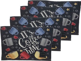 Set of 4 Same Tapestry Placemats, 13&quot;x19&quot;, MULTICOLOR CUPS, IT&#39;S COFFEE ... - £15.56 GBP