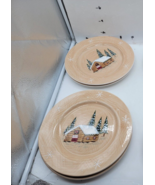 Christmas Northwoods Dinner Plates Target Home Winter Log Cabin Set Of 4 - $28.80 CAD
