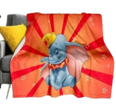 Dumbo Elephant Disney Orange Flannel Blanket Plush Cozy Soft Throw Kids Cartoon - £23.19 GBP