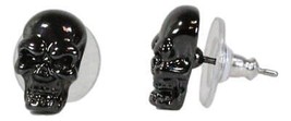Ghastly Gothic Evil Grinning Skulls Gunmetal Stud Earrings Metal Pewter ... - $11.99