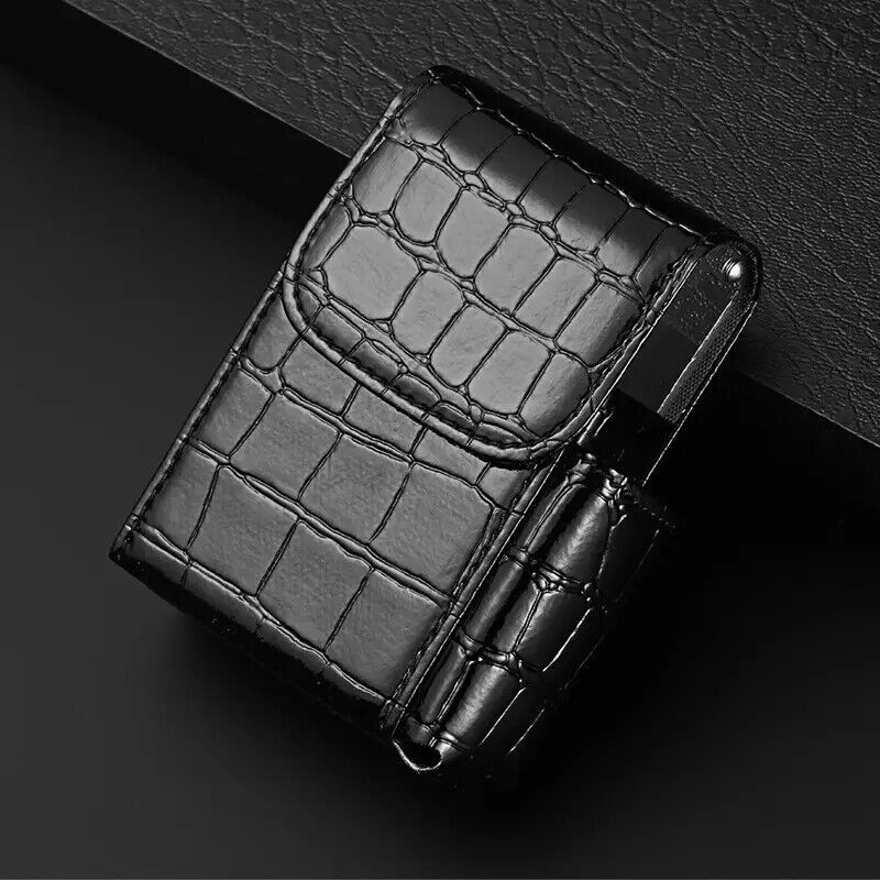 Black Faux Leather King Size Cigarette Case with Side Pocket for Lighter - $8.52
