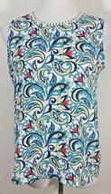 Covington Womens Tank Top Small Paisley Pearl Neckline Keyhole Open Back... - $14.99