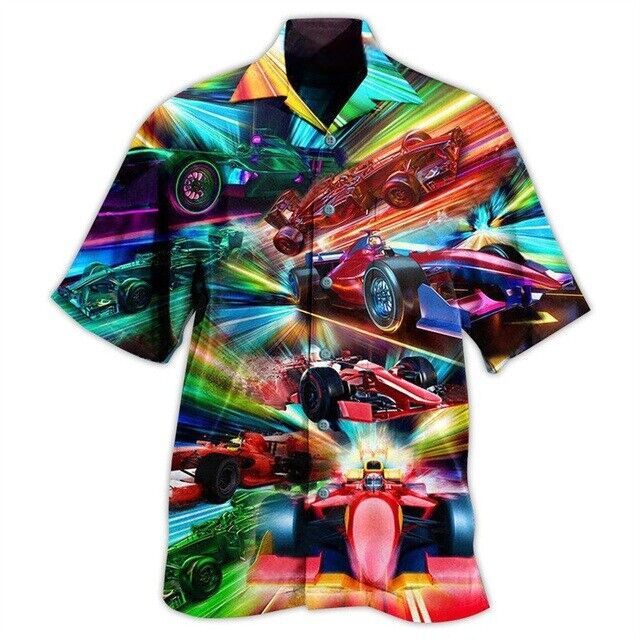 Formula cars Cyberpunk race Hawaiian shirts for men motorsport - $29.00