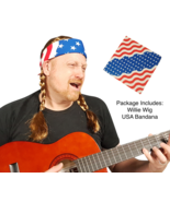 Willie Nelson Official Braided Wig Cowboy Country Costume with USA Bandana - $16.82