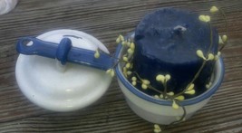 Vintage Blue White Small Enamelware Pot With Lid Blueberry Candle Decora... - $24.99