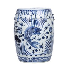 Blue and White Porcelain Koi Fish Motif Garden Stool - £281.33 GBP