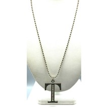 Distressed Crystal Letter T Pendant Necklace, Retro Grunge with Monogram Initial - £22.42 GBP
