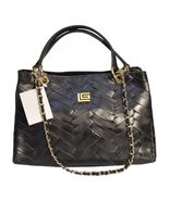 Guy Laroche Black Woven Leather Tote - Shoulder Bag with Gold Chain Deta... - $277.53 CAD