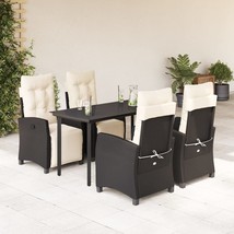 5 Piece Patio Dining Set with Cushions Black Poly Rattan - $15,542.09 MXN