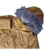 New Look Womens Parka Coat Size Small Gold Zip Up Hooded Faux Fur Winter - $46.59 CAD