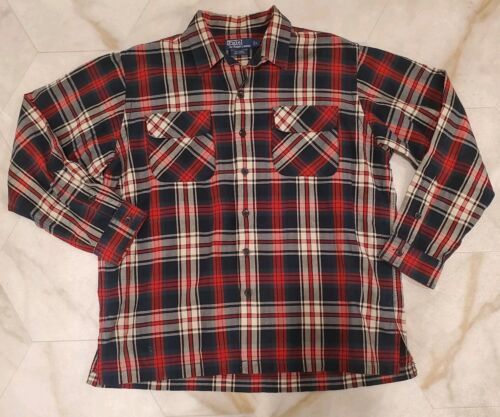 Polo Ralph Lauren SKI CAMP Button-Up Retro Flannel Medium Red Blue Green - $34.45