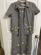Lemon Grass Shift Dress Shirt Black White Plaid Embroidered Floral Small... - $16.83