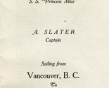 Princess Alice Saloon Passenger List 1921 Totem Pole Canadian Pacific Ra... - $98.90