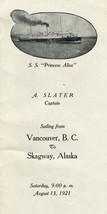 Princess Alice Saloon Passenger List 1921 Totem Pole Canadian Pacific Railway - £78.37 GBP
