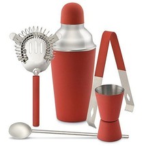 Happy Hour Red Barware Set with Cocktail Shaker,Spoon,Strainer,Tongs &amp; J... - £67.18 GBP